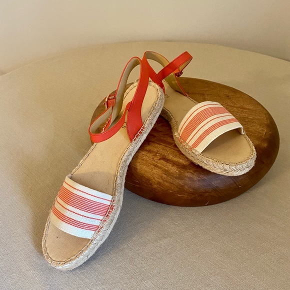 Talbots Shoes - Talbots sandals with jute footbed, coral stripe pattern Size 8M